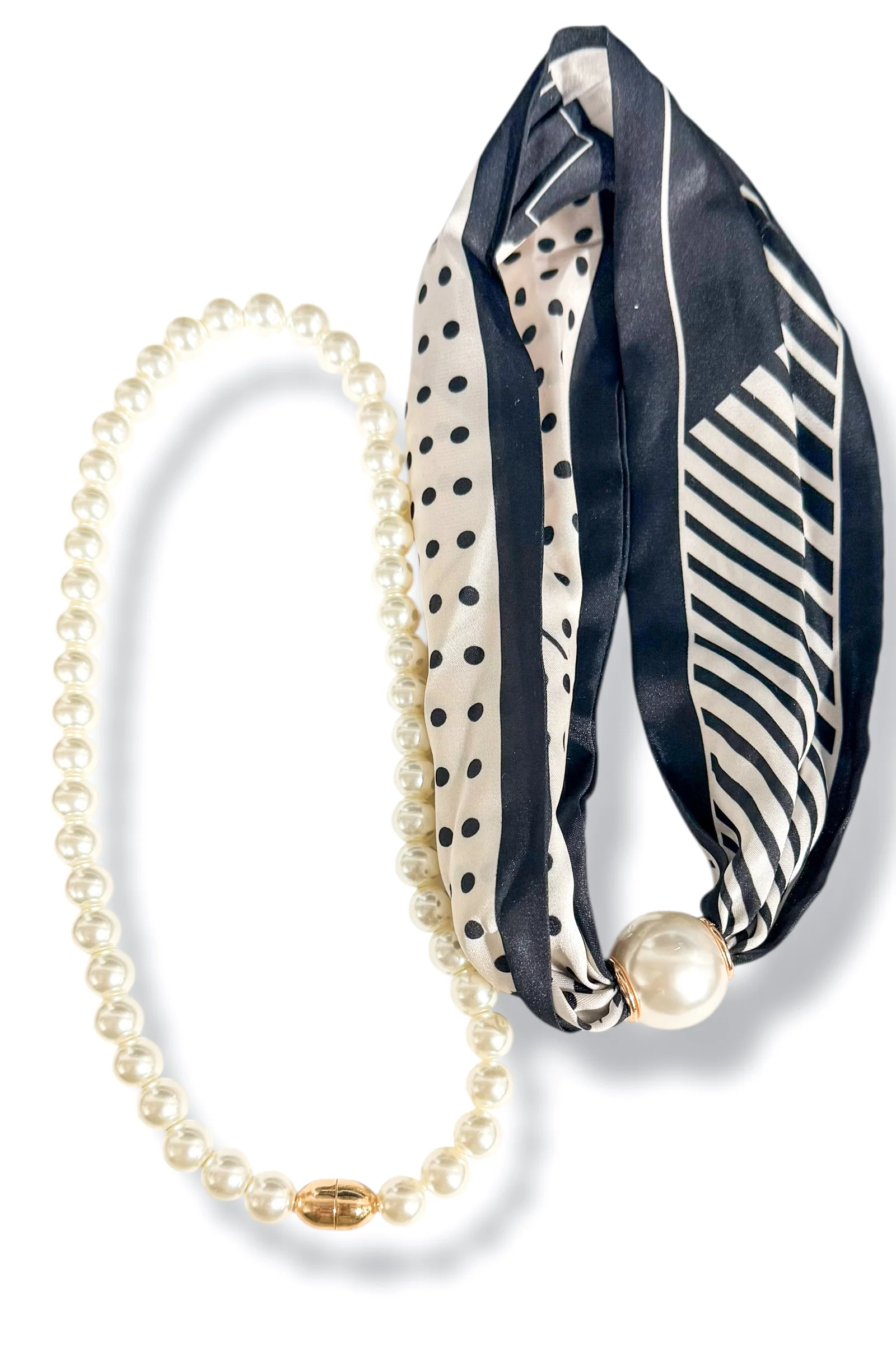When Time Comes White & Pearl Layered Scarf Necklace - Image 2