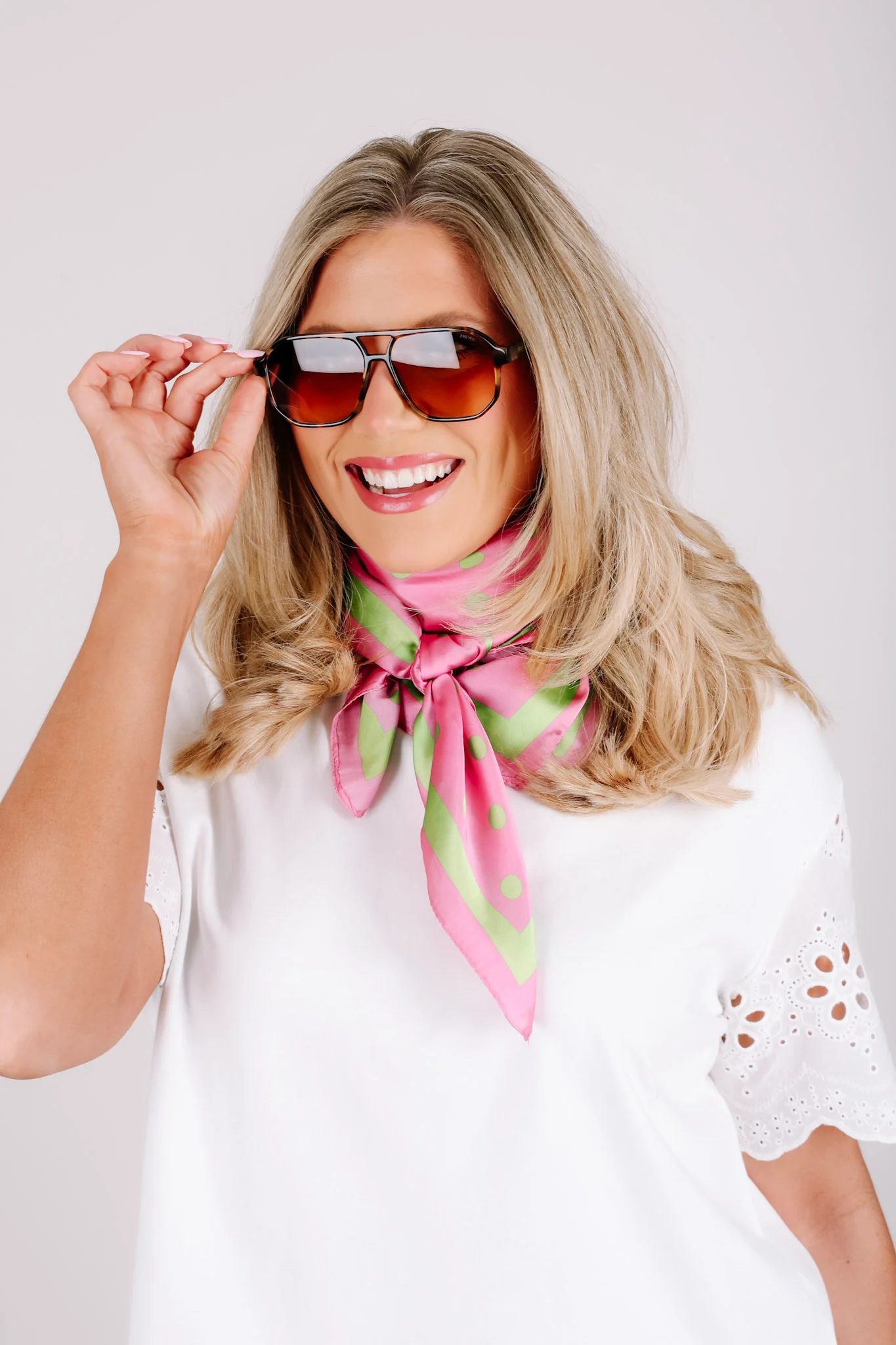 Where To Go Pink and Green Polka Dot Scarf - Image 2