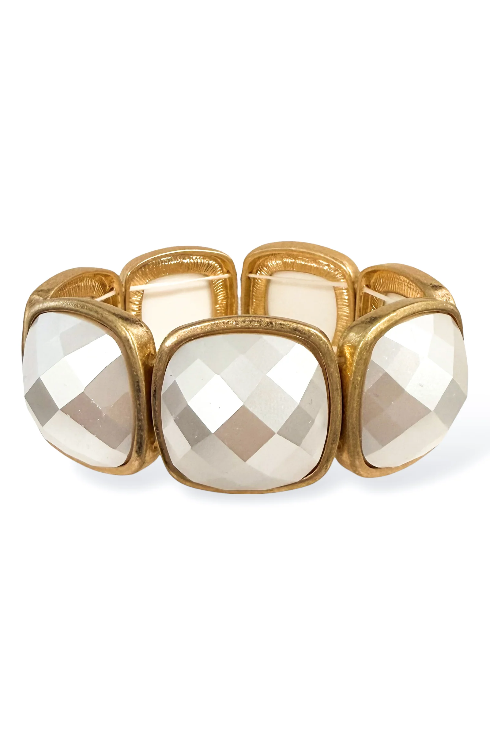Ella Cream Epoxy Square Stone Statement Stretch Bracelet