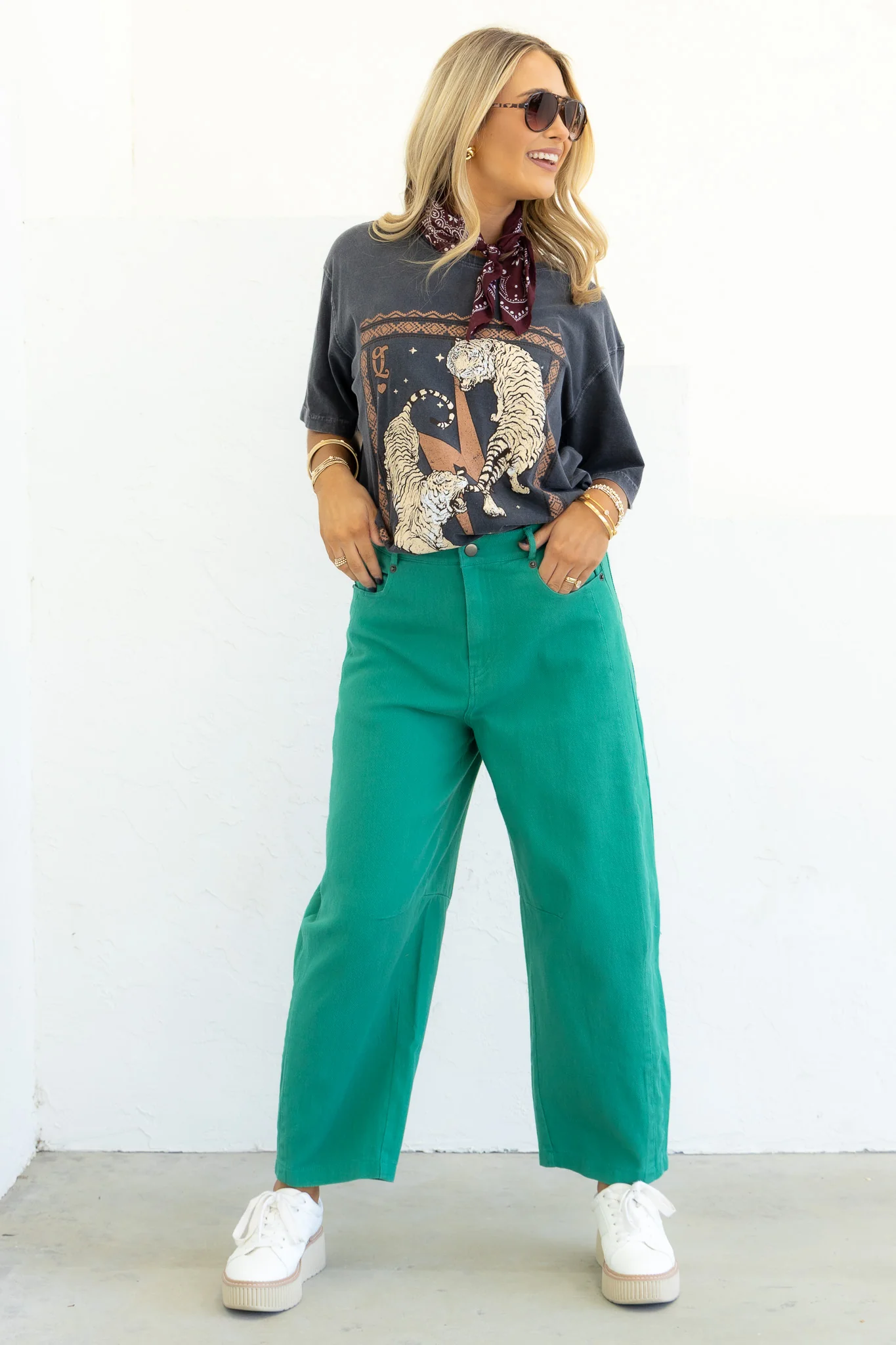 Help Myself Green Cropped Barrel Pant - Image 3