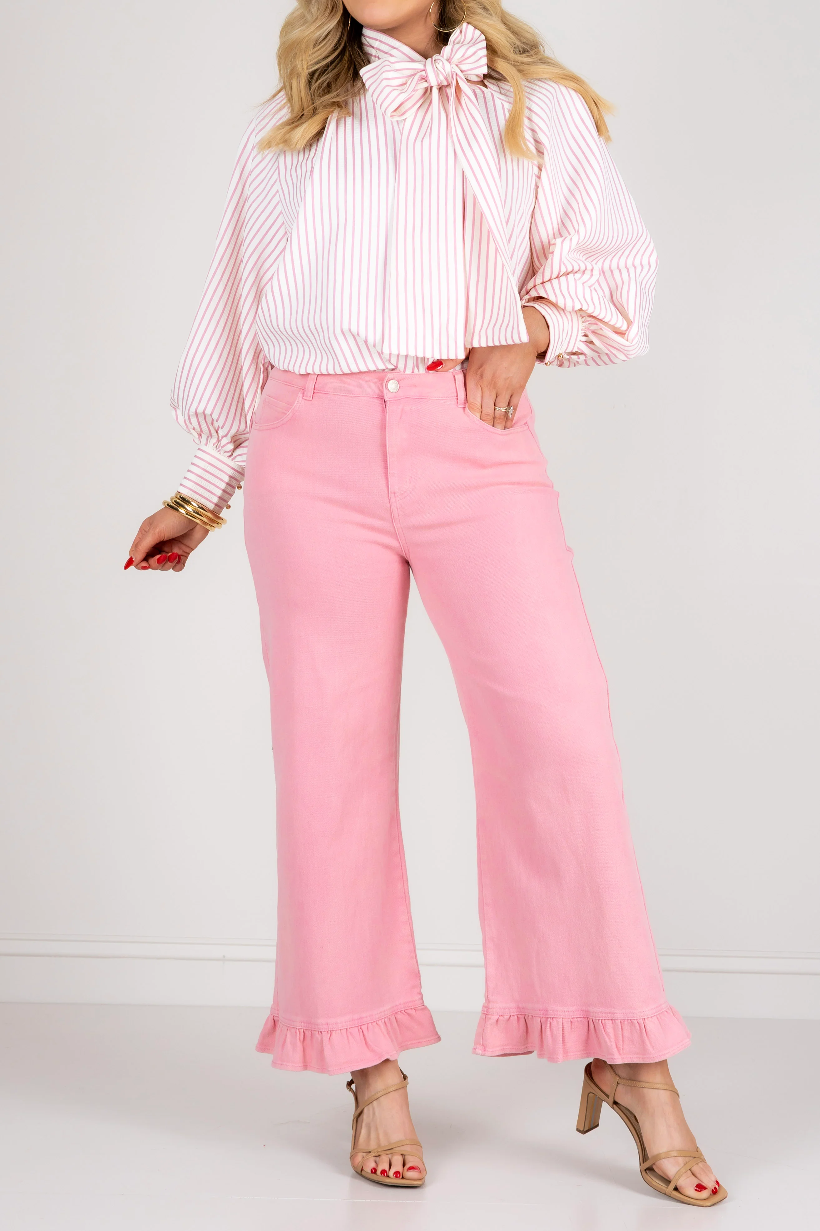 Coming Around Pink Ruffle Hem Wide Leg Pant - Image 2