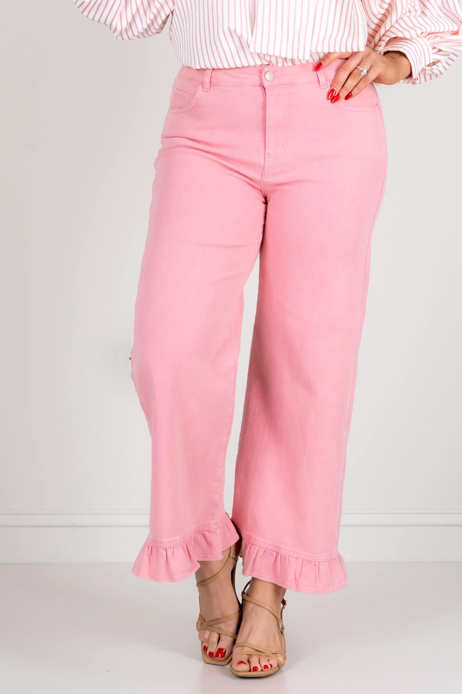 Coming Around Pink Ruffle Hem Wide Leg Pant - Image 3