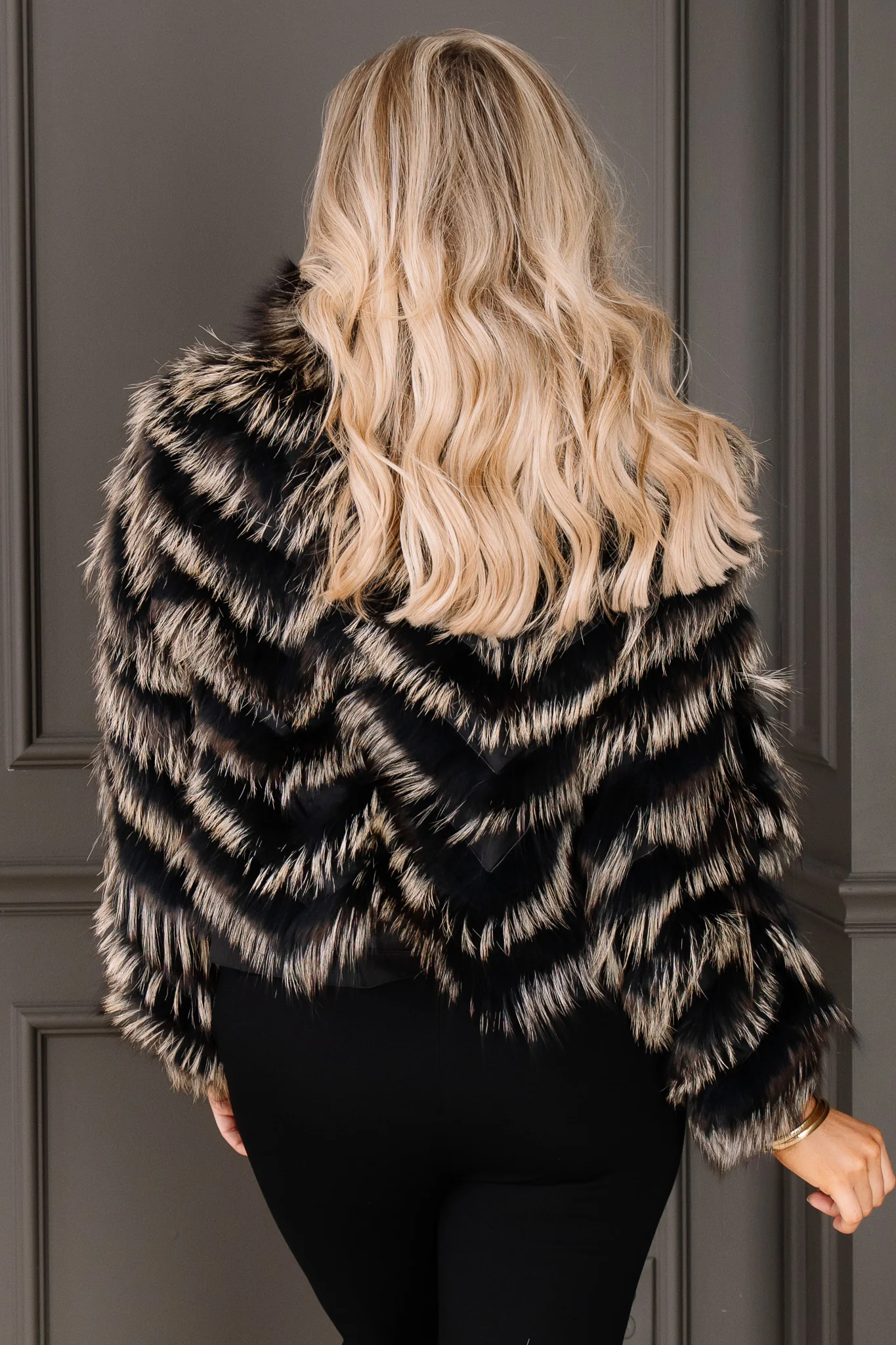 Winter Park Black Gold Reversible Silk & Fox Fur Jacket - Image 9