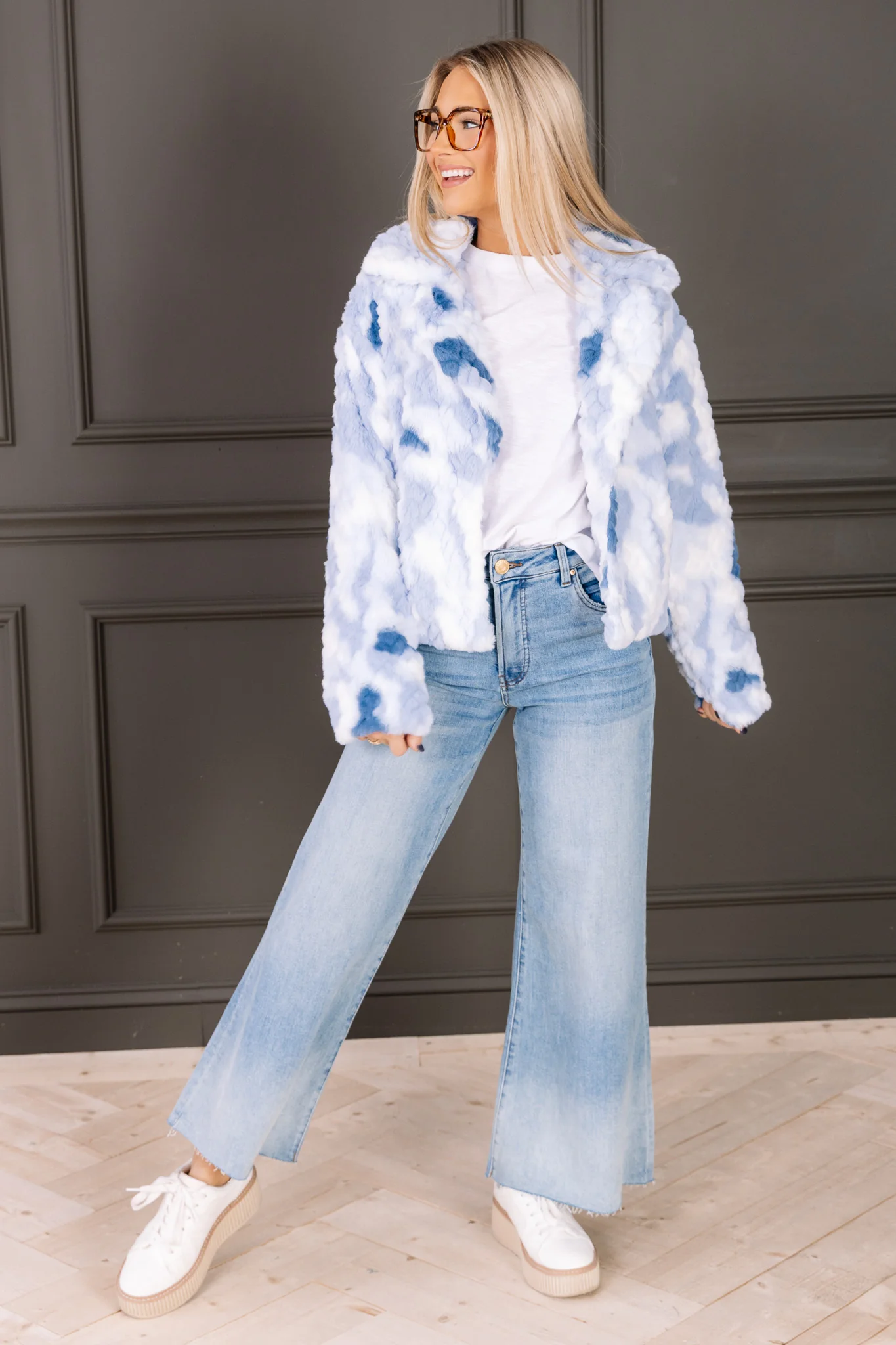 Molly Bracken Blue Faux Fur Long Sleeve Jacket - Image 5