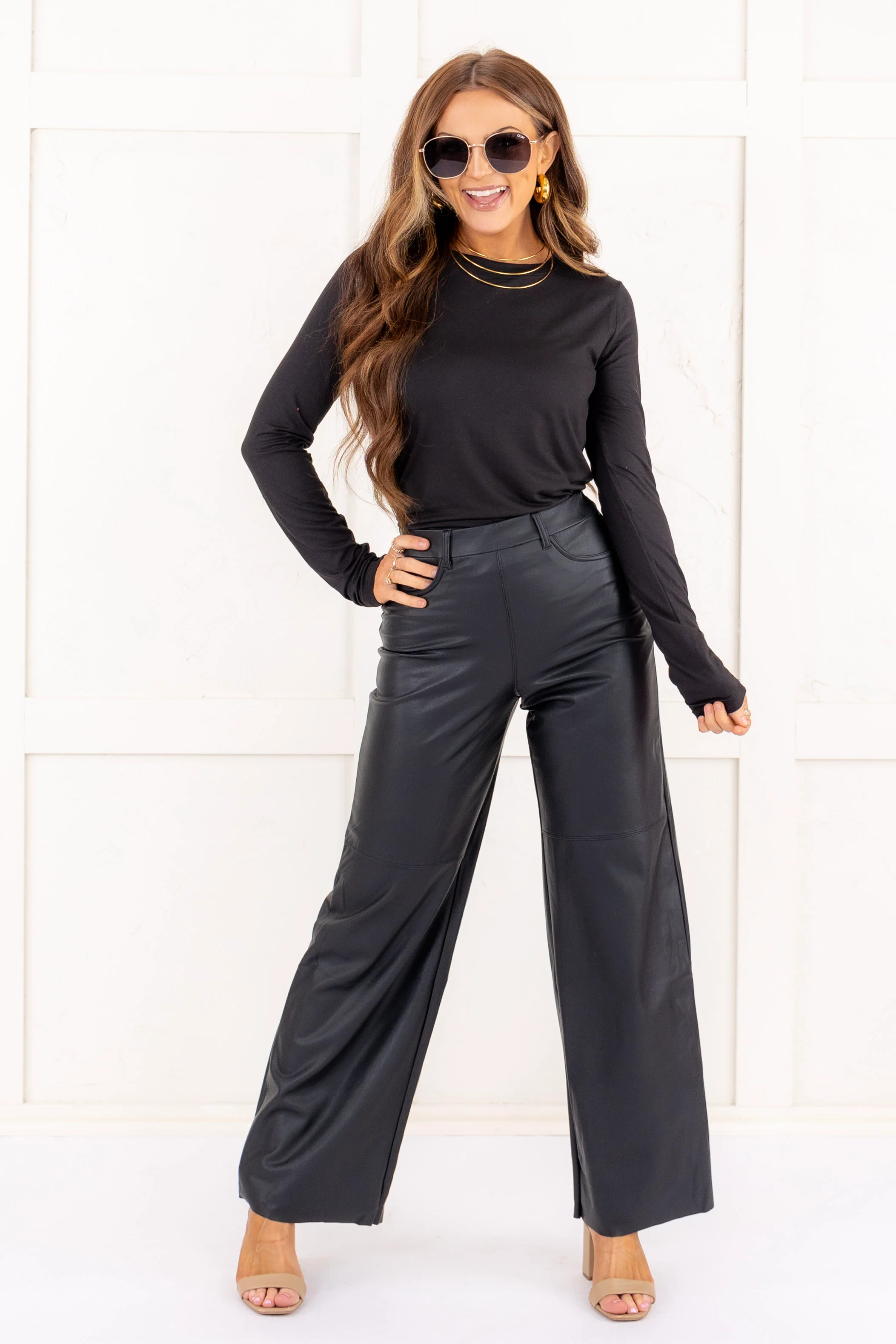 Wren High Rise Wide Leg Leather Pant - FINAL SALE - Image 2