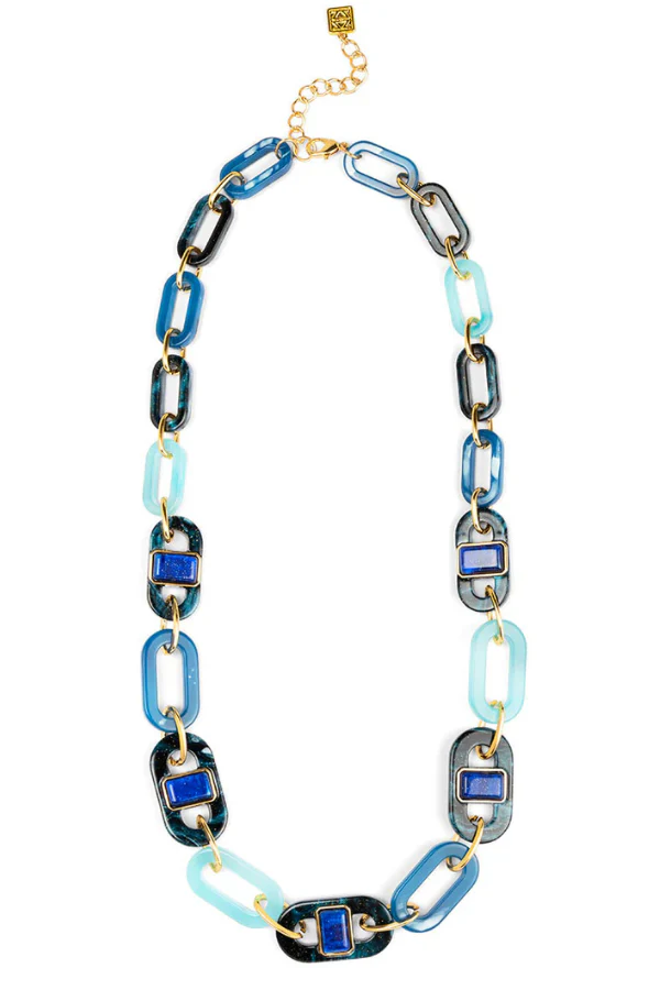 Wrenley Blue Resin Link Long Necklace