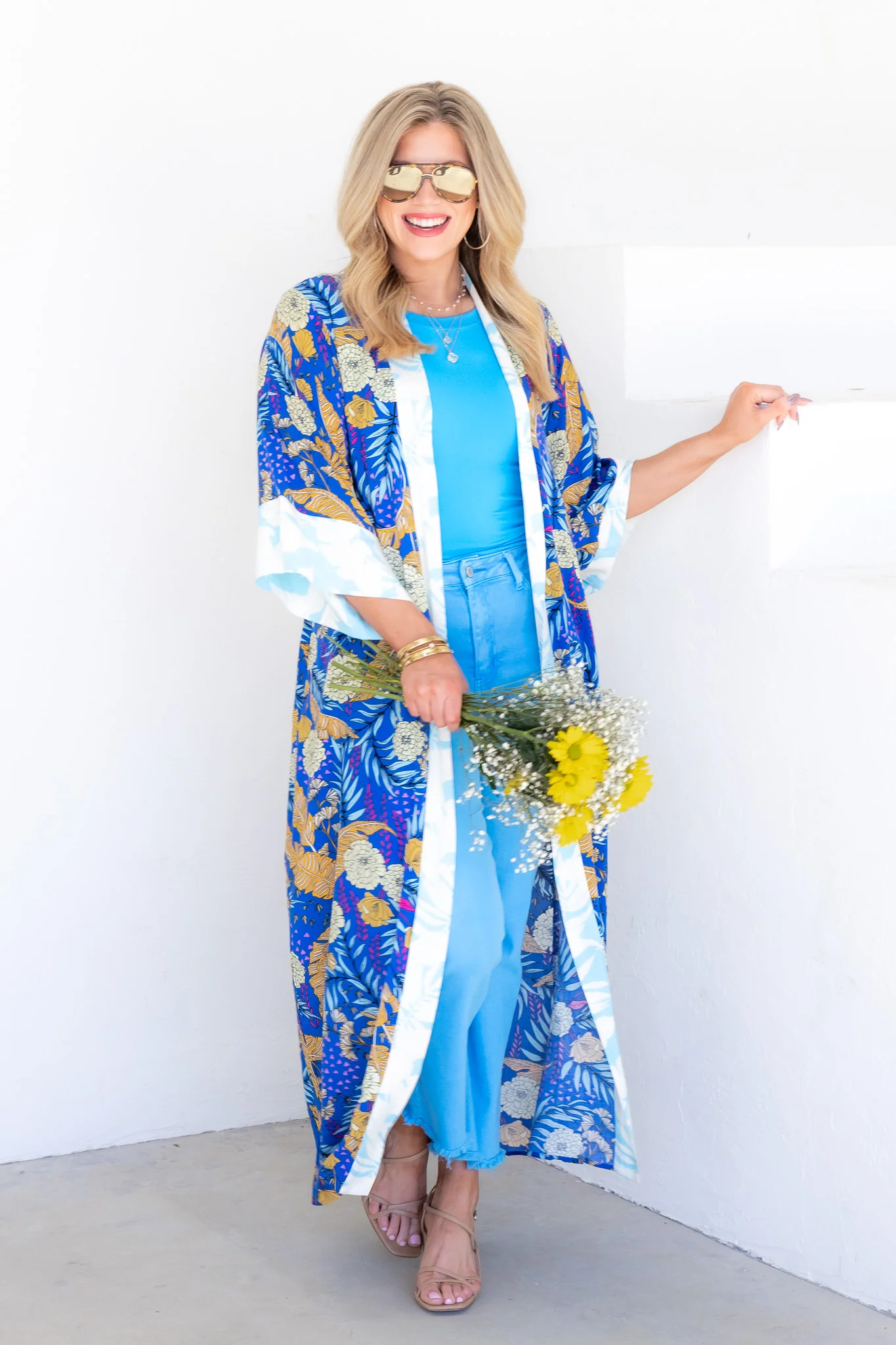 Tribal Palms Morocco Flare Sleeve Tie Waist Duster - Image 4