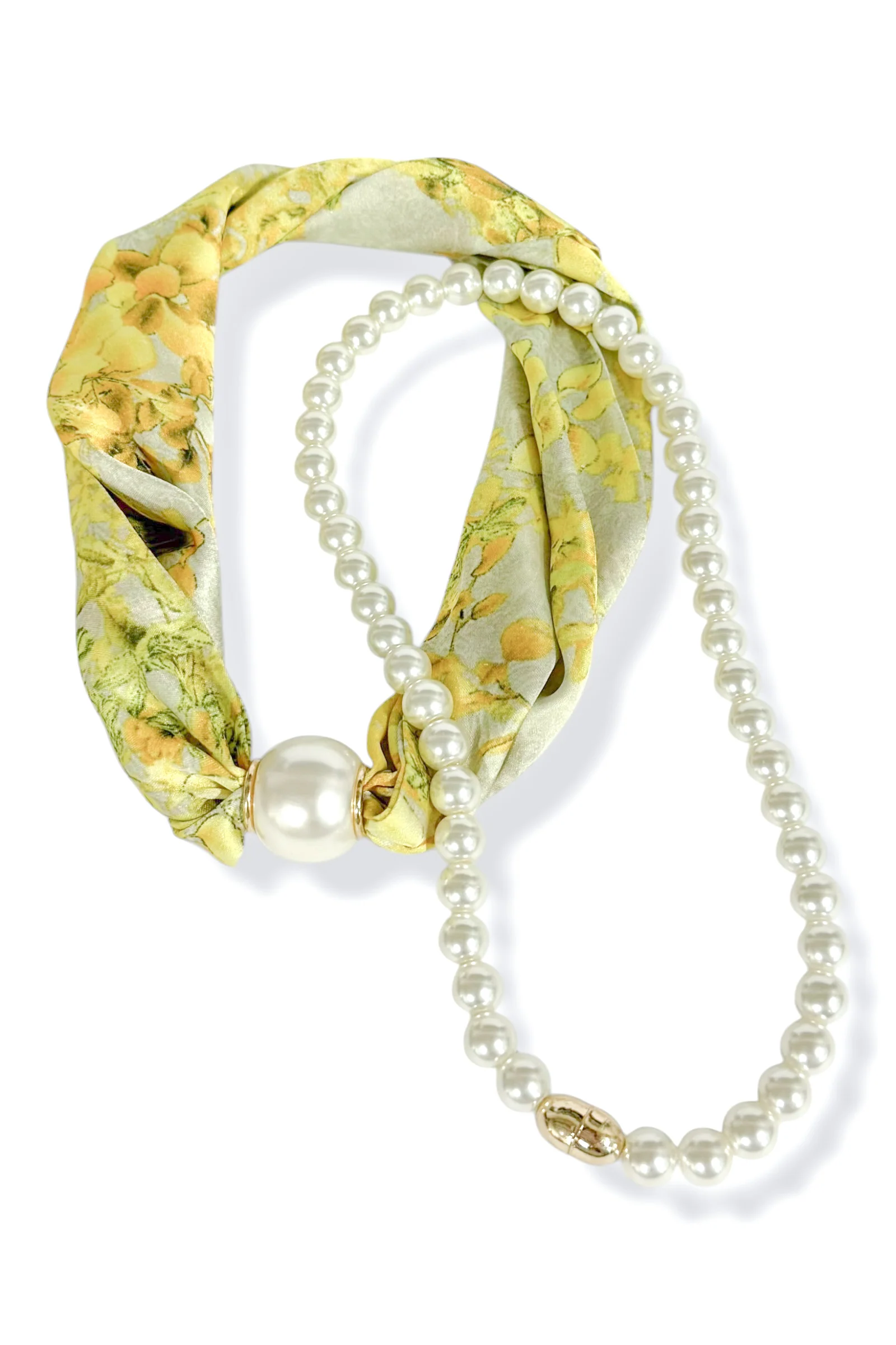 When Time Comes Yellow Multi & Pearl Layered Scarf Necklace - Image 2