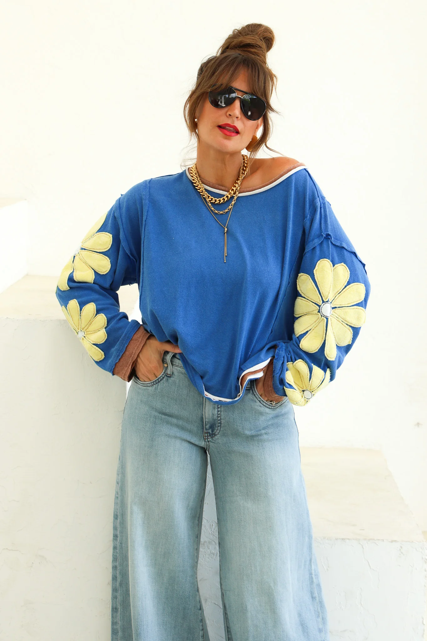 Free People You're A Star Navy Combo Long Sleeve Top - Image 3