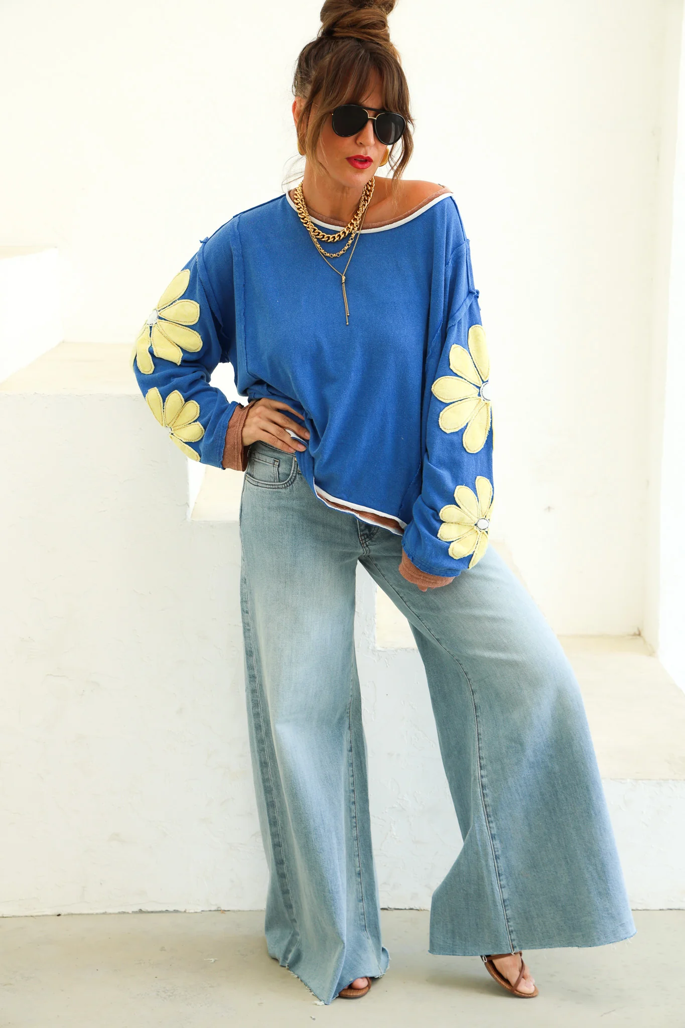 Free People You're A Star Navy Combo Long Sleeve Top - Image 5