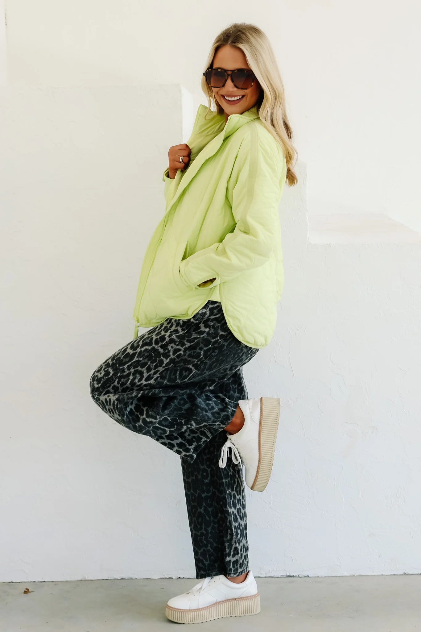 Chill in the Air Lime Mist Long Sleeve Quilted Jacket - Image 3