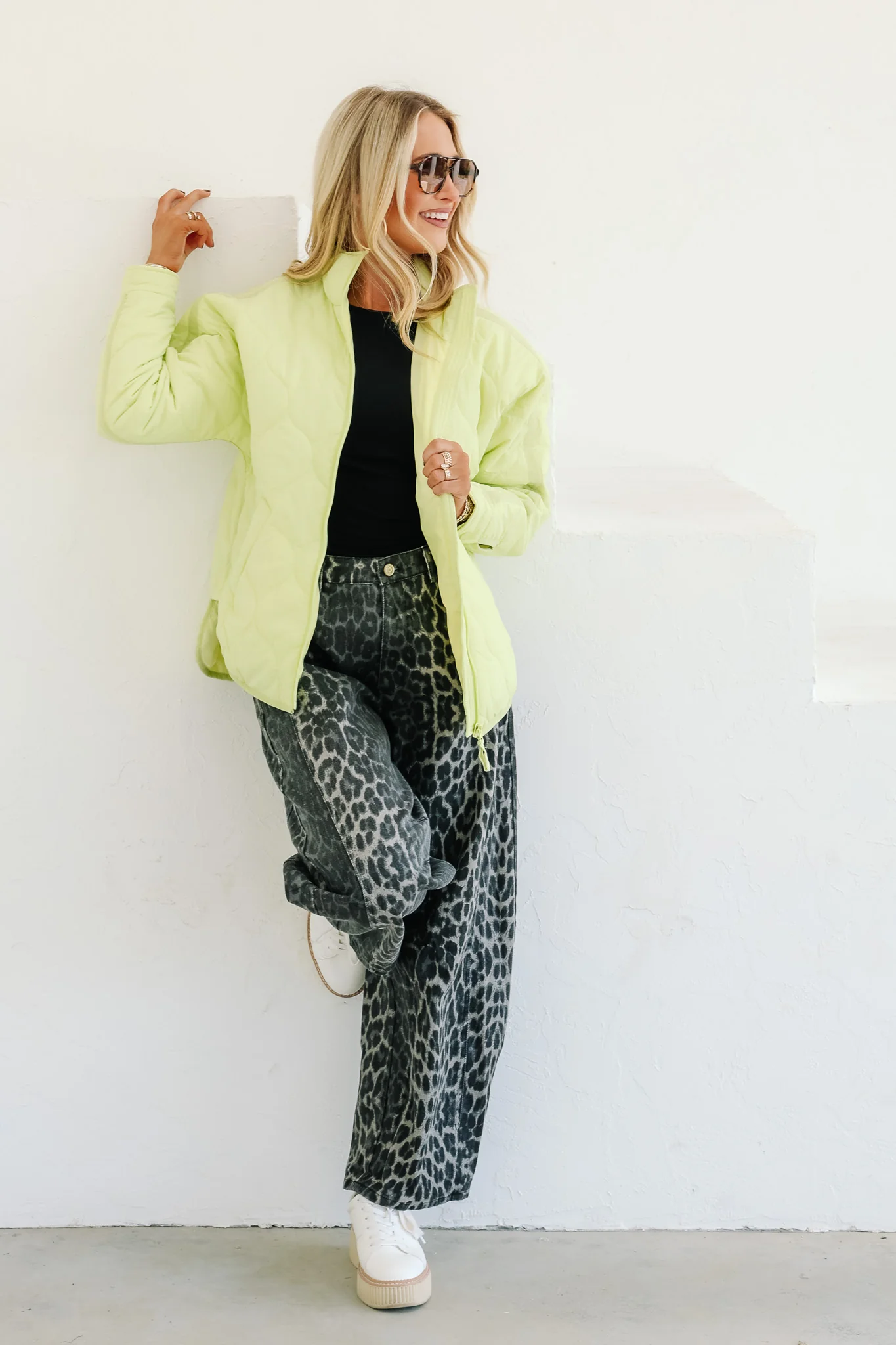 Chill in the Air Lime Mist Long Sleeve Quilted Jacket - Image 4