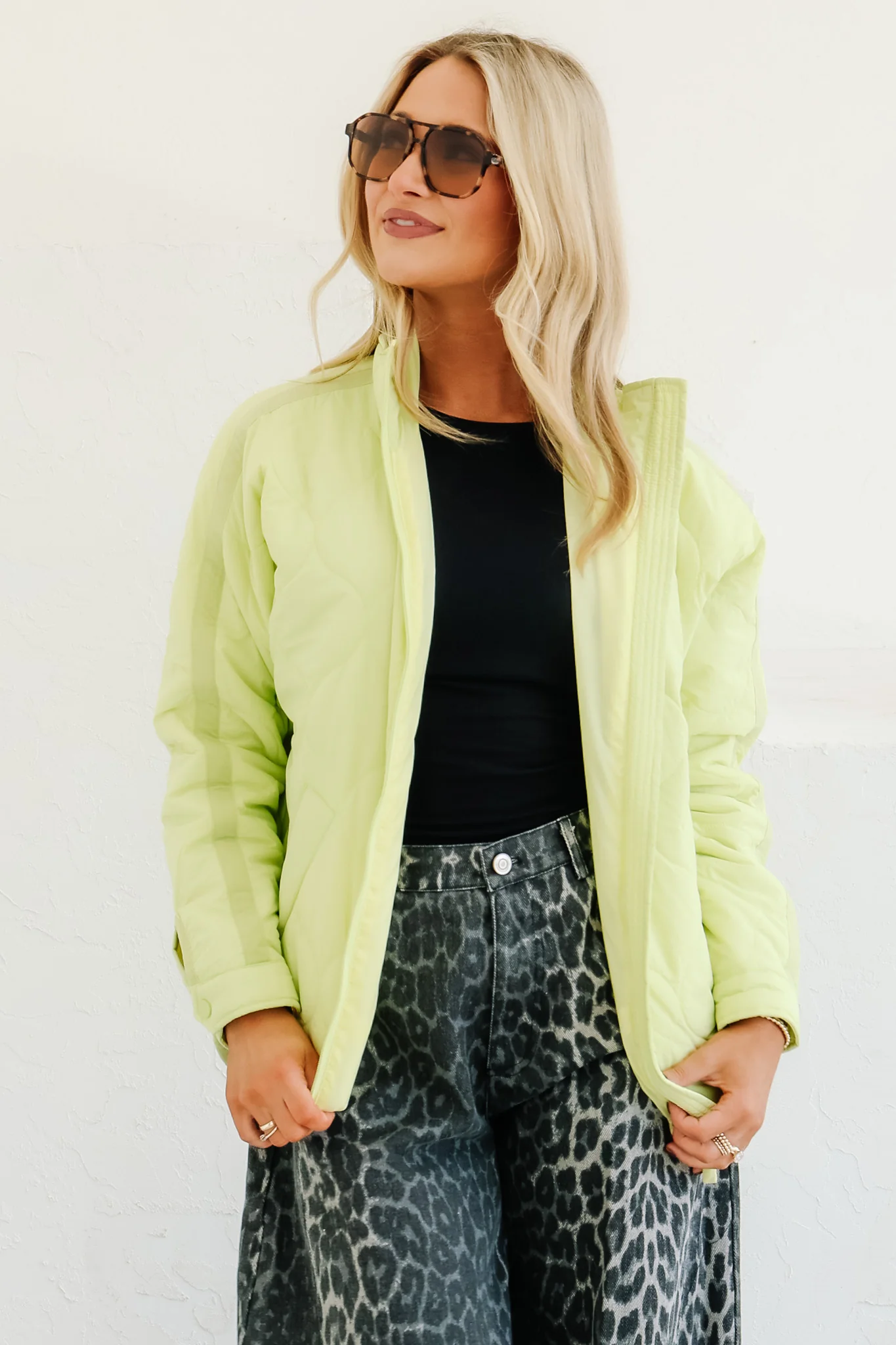 Chill in the Air Lime Mist Long Sleeve Quilted Jacket - Image 5