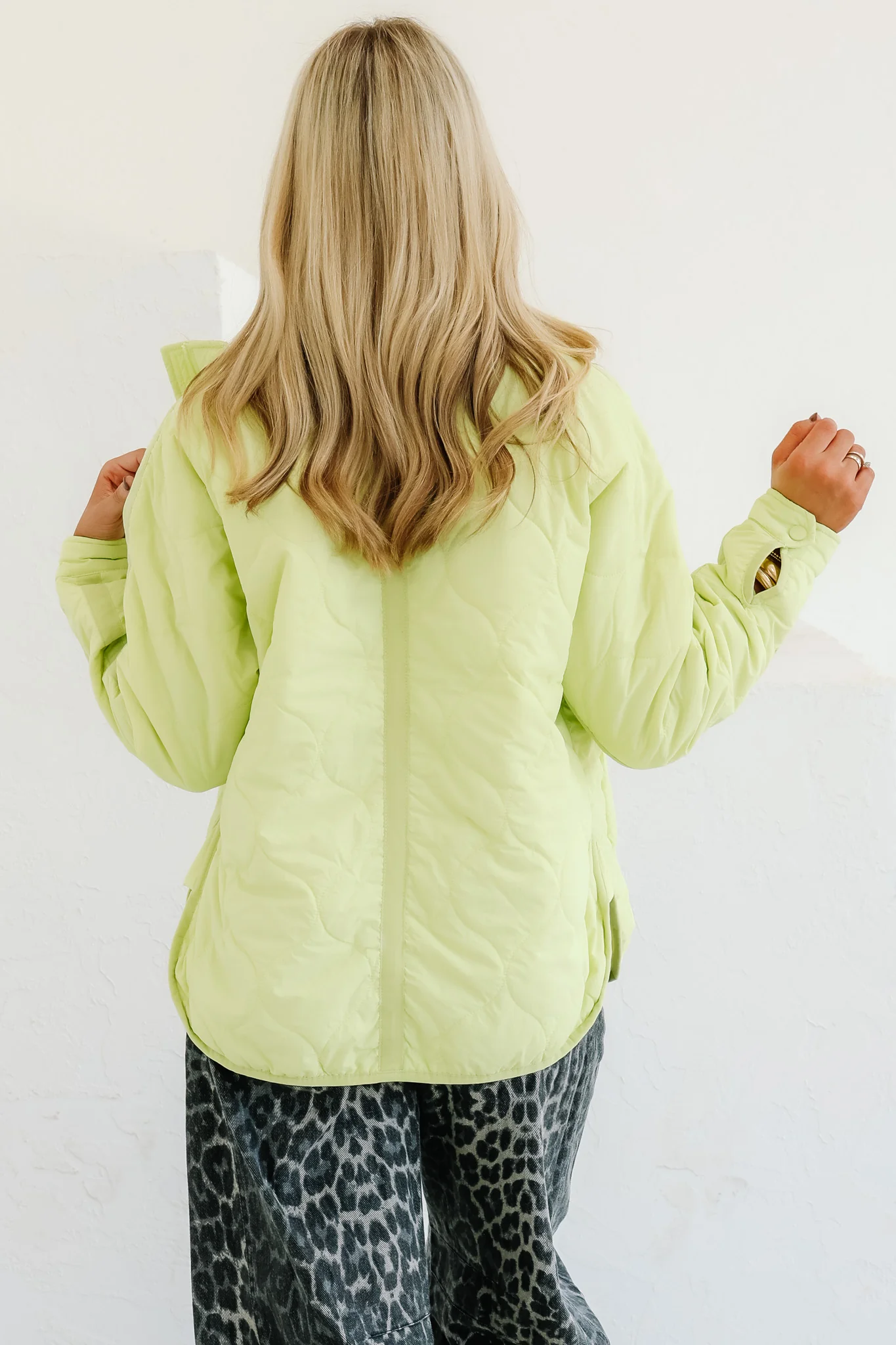 Chill in the Air Lime Mist Long Sleeve Quilted Jacket - Image 6